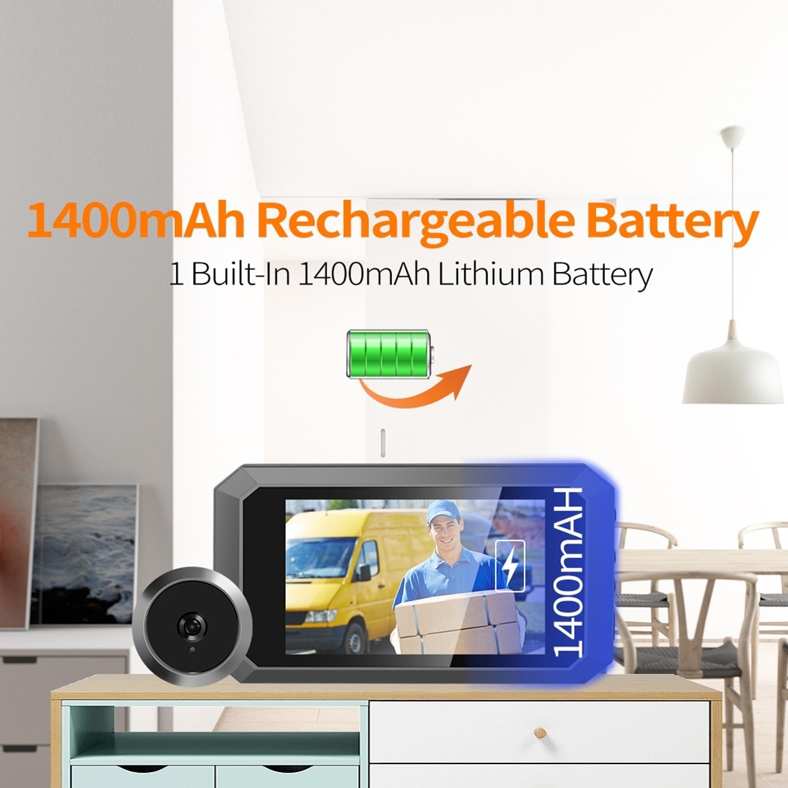 1080P Smart Digital Door Viewer With Night Vision - 3.97 Inch Wide Angle - Black