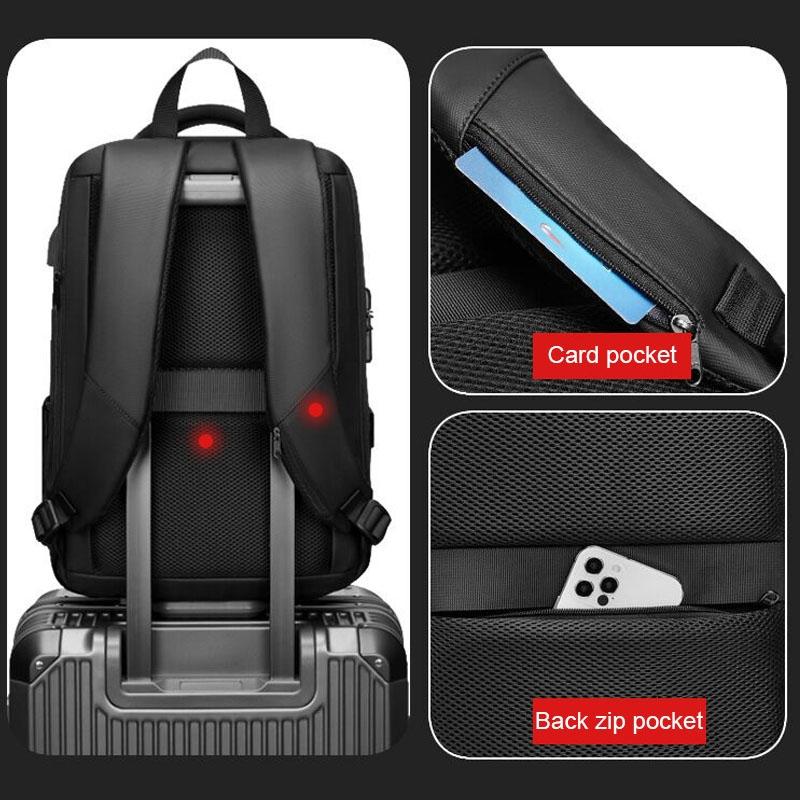 Expandable Usb Laptop Backpack for Business Travel - Black