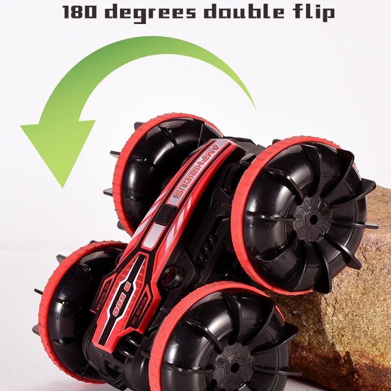 Amphibious Stunt Rc Car - Double-sided Rolling - 2.4g - Electric - Kids' Toy - Red
