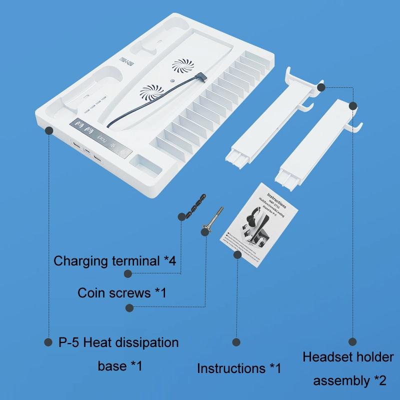 Ps5 Cooling Handle with Charging Base and Disc Storage Rack - White