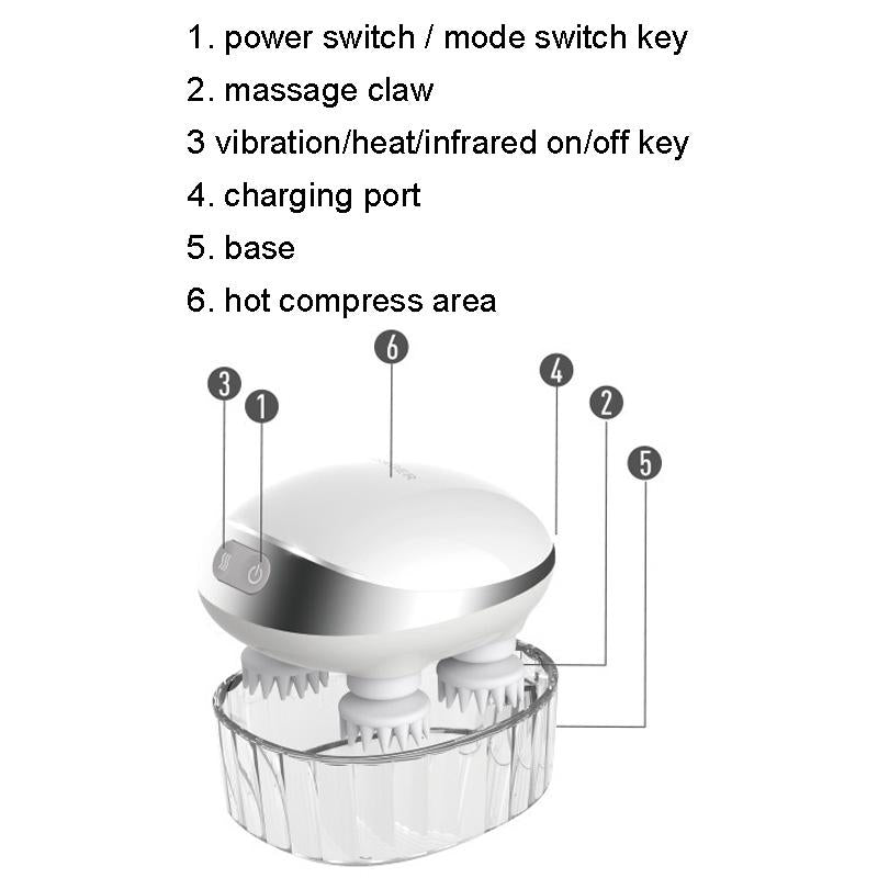 Electric Head Massager With Hot Compress & Vibration Waterproof English Version