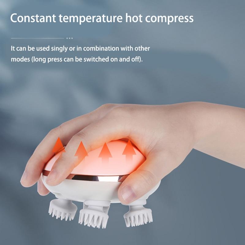 Electric Head Massager With Hot Compress & Vibration Waterproof English Version