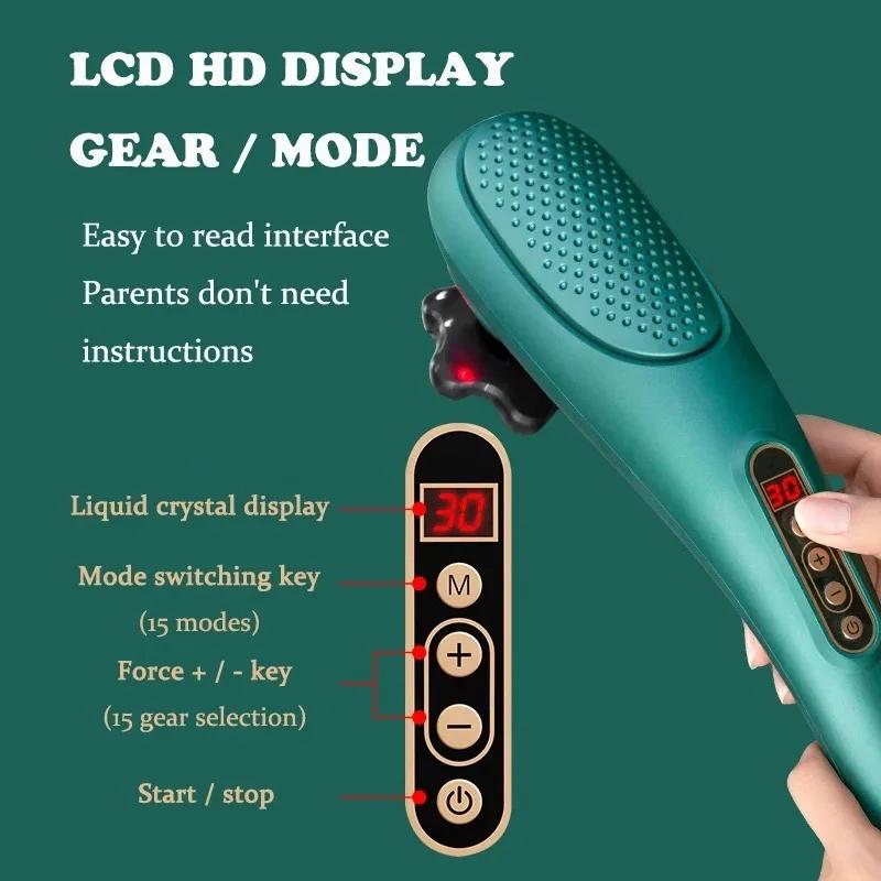 6-In-1 Handheld Massager 15 Modes Heating & Vibration Green