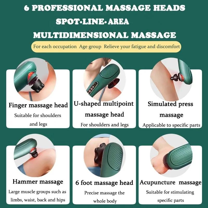6-In-1 Handheld Massager 15 Modes Heating & Vibration Green