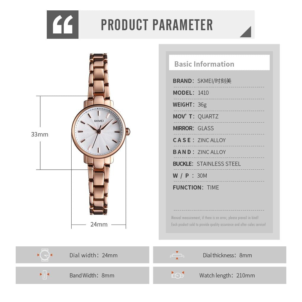 European Fashion Women Quartz Watch with Steel Band - Business and Leisure - Rose Gold