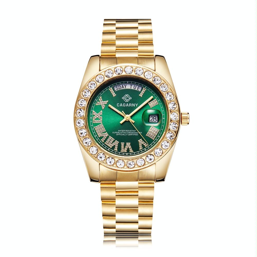 Men Quartz Watch With Diamond-Encrusted Roman Numeral Dial