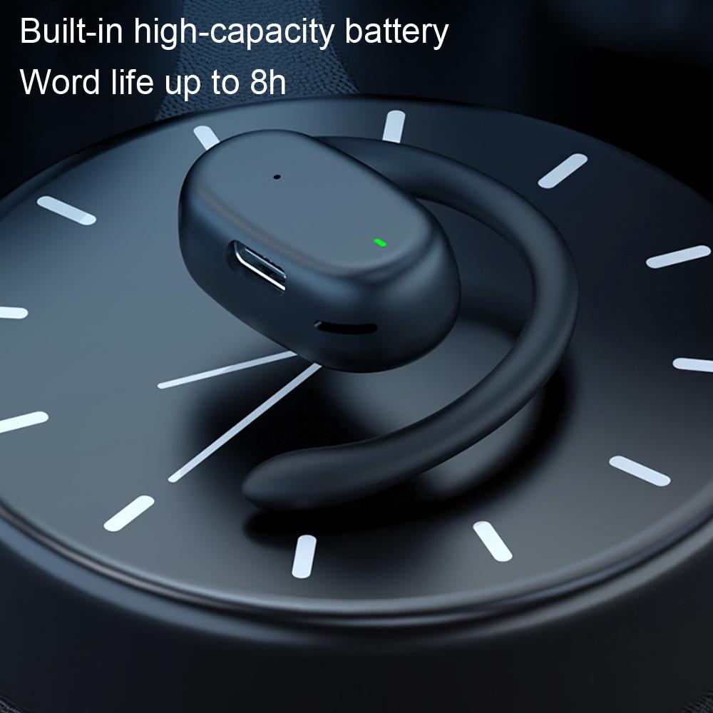 Wireless Single Ear Bluetooth Earphone - Hanging Ear Design - Black