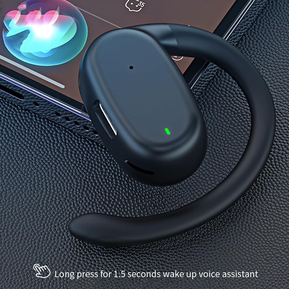 Wireless Single Ear Bluetooth Earphone - Hanging Ear Design - Black
