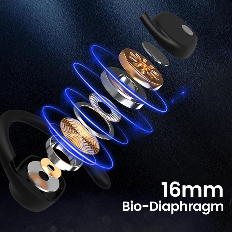 Wireless Single Ear Bluetooth Earphone - Hanging Ear Design - Black