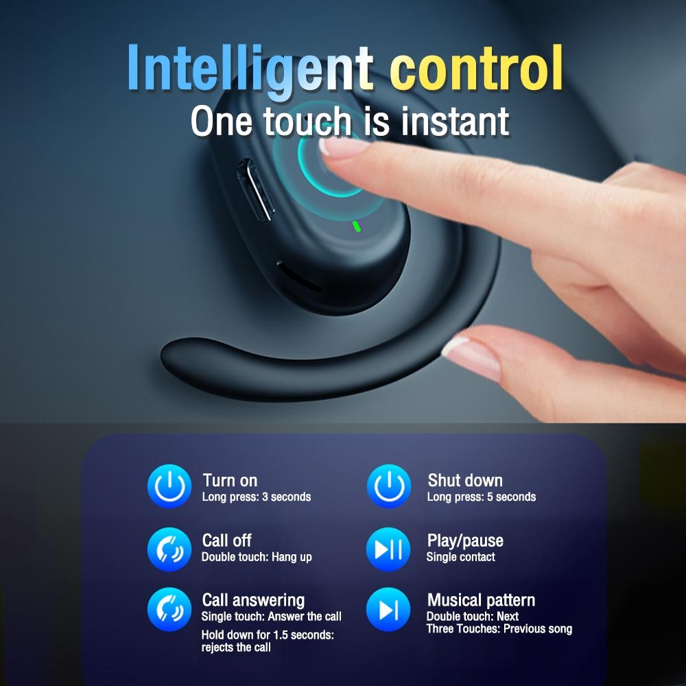 Wireless Single Ear Bluetooth Earphone - Hanging Ear Design - Black