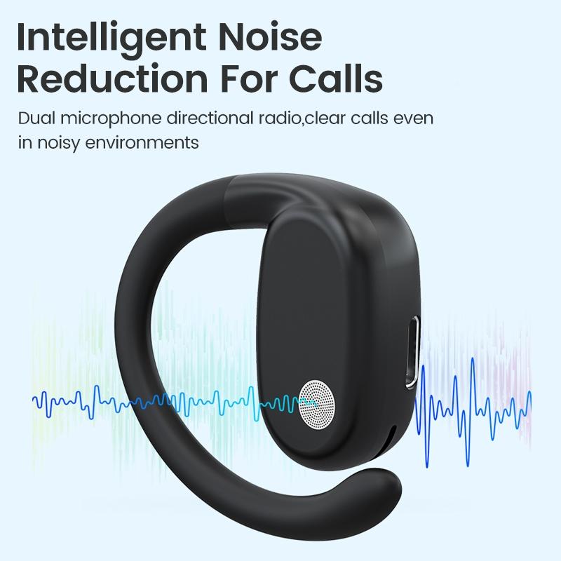Wireless Single Ear Bluetooth Earphone - Hanging Ear Design - Black