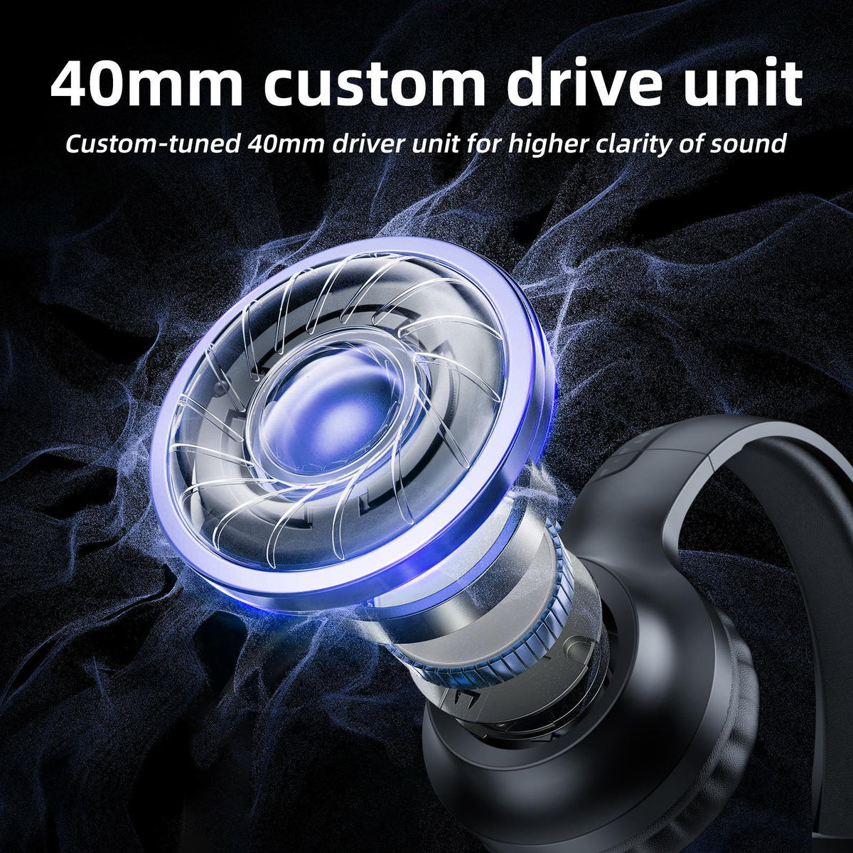 40Mm Custom Drive Game Headphones With Abyss Lamp Effect Black