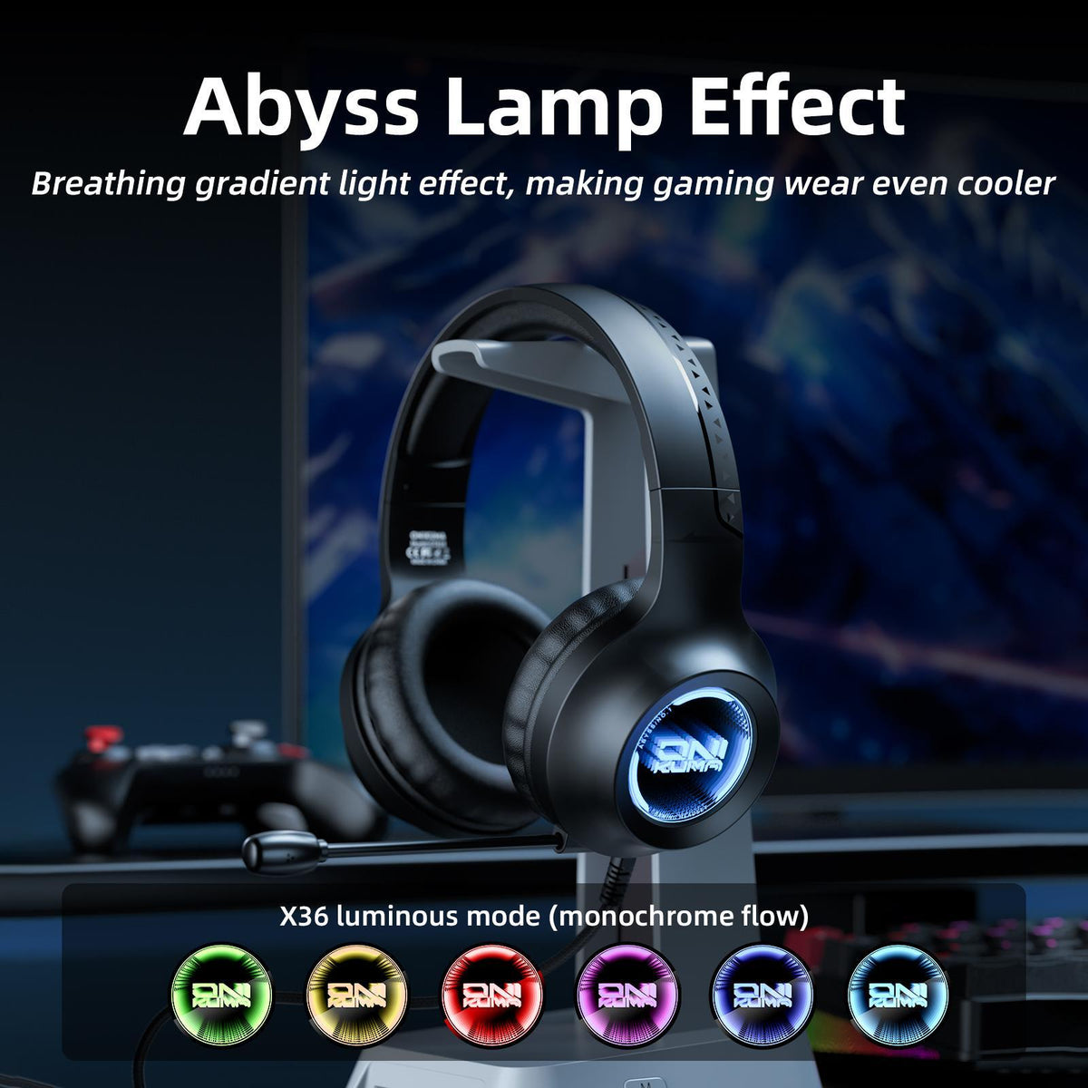 40Mm Custom Drive Game Headphones With Abyss Lamp Effect Black