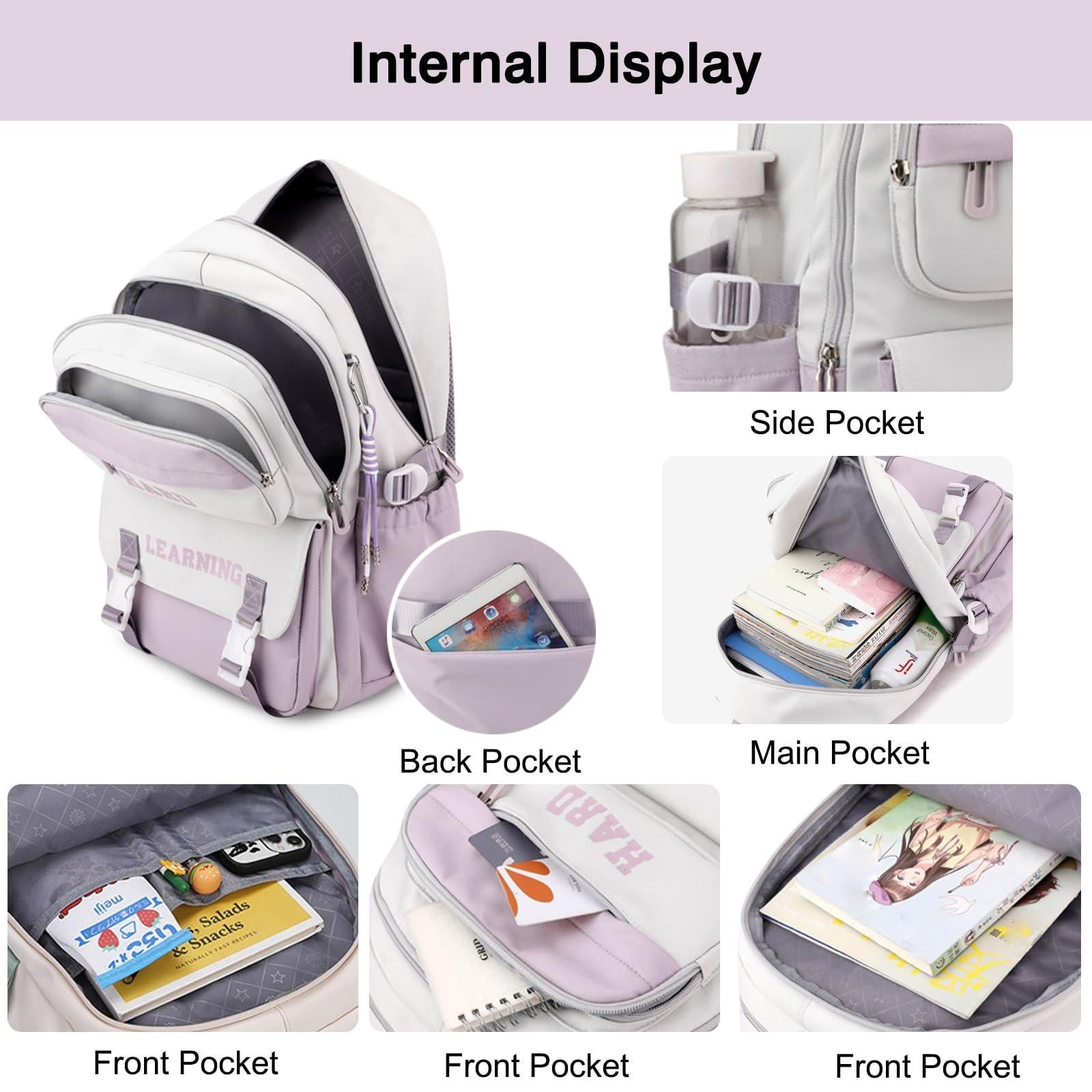 Versatile 15.6 Backpack for School & Work - Casual Design - Purple White