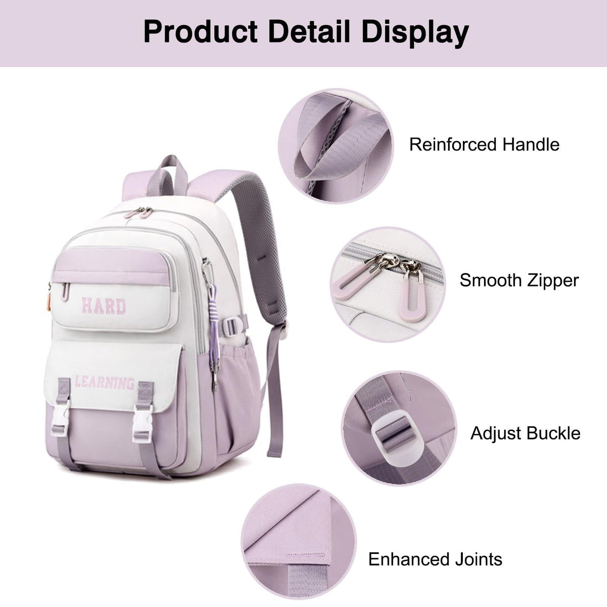 Versatile 15.6 Backpack for School & Work - Casual Design - Purple White