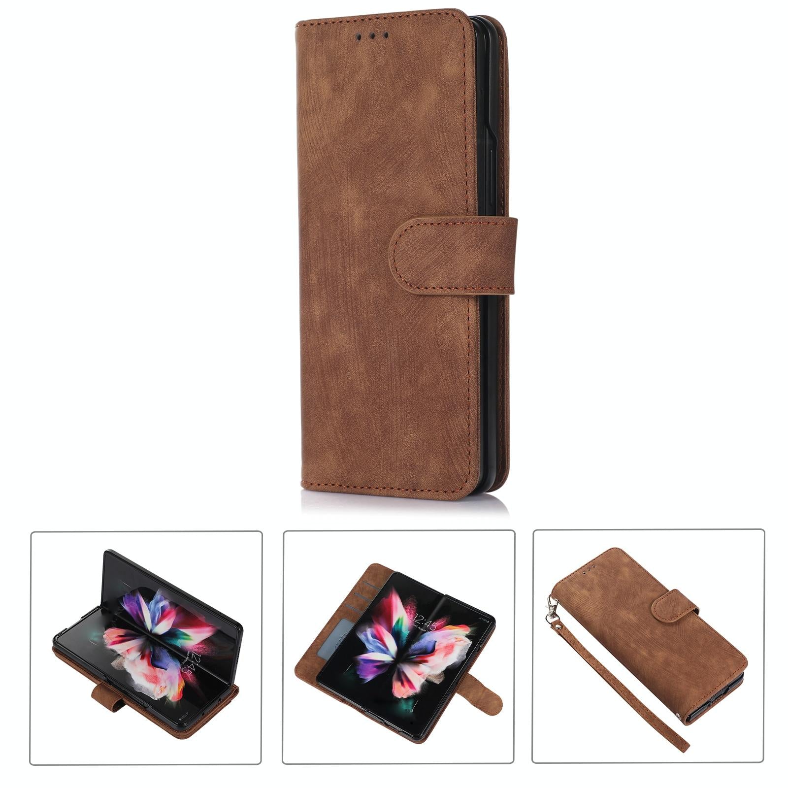 Samsung Galaxy Z Fold 4 Leather Phone Case With Pen Slot - Horizontal Flip