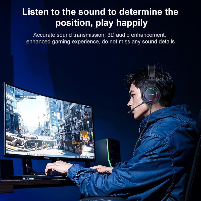 Usb Wired Rgb Gaming Headset With Mic 1.2M Cable Black