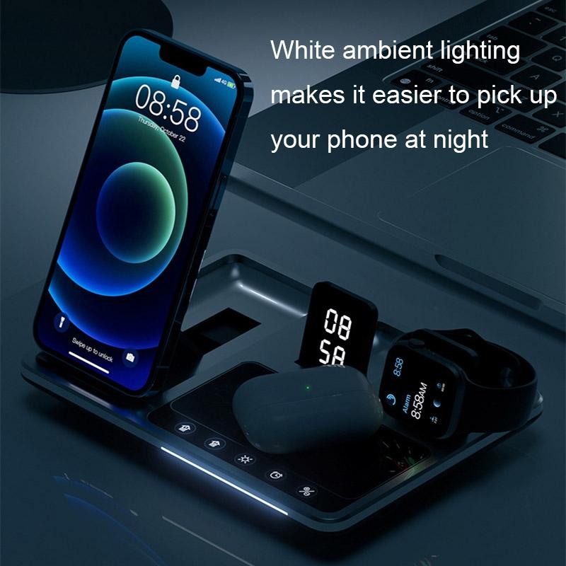 30W 4 In 1 Wireless Charger With Ambient Light Silver / Black
