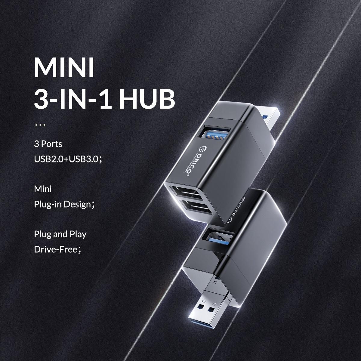 3-In-1 Usb Aluminum Mini Hub Adapter - Black