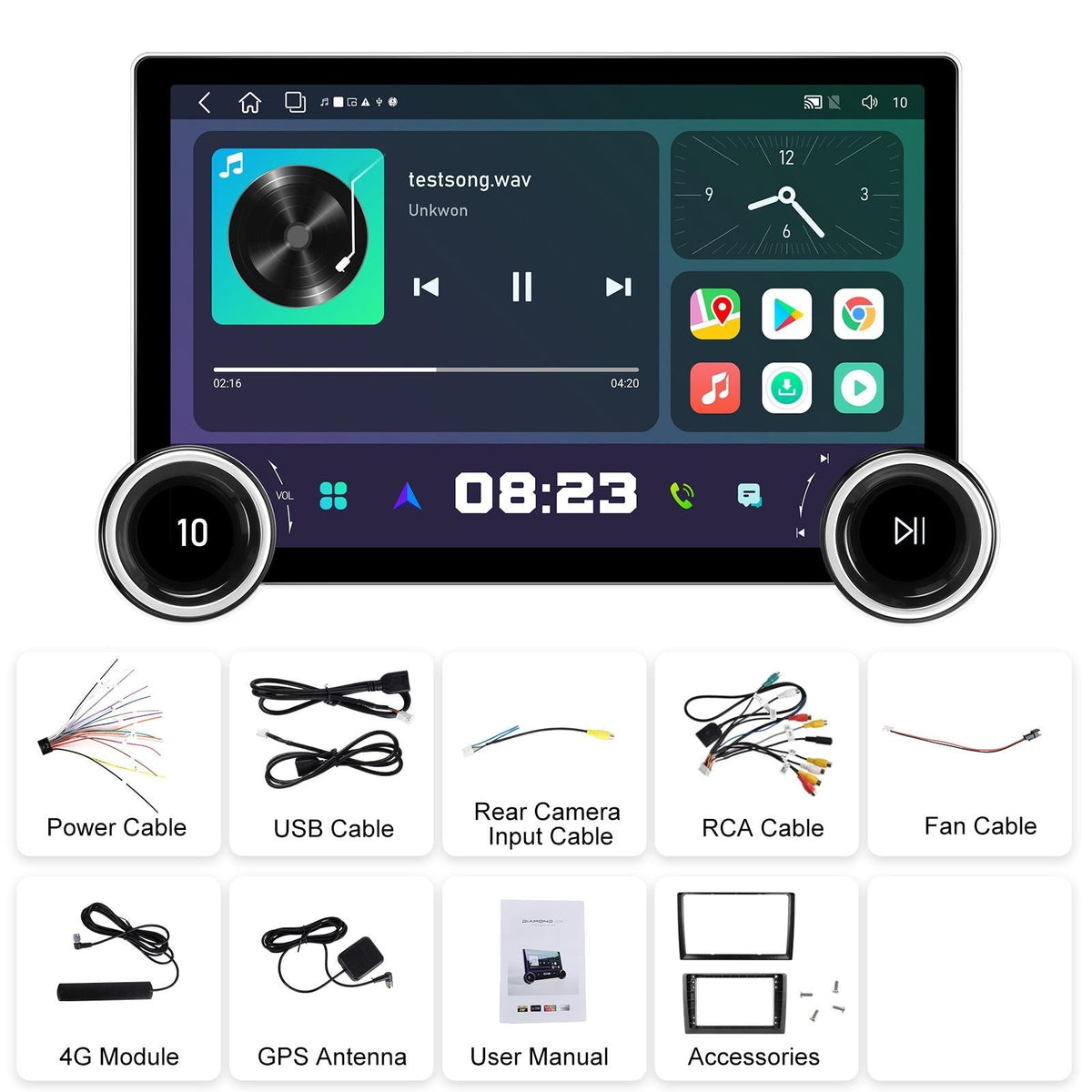 11.8 Inch Android Carplay Player - 4 + 64G - Dual Knob - Reversing Image