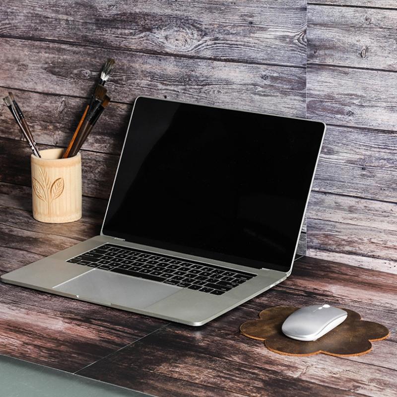 Crazy Horse Leather Retro Petal Mouse Pad Coffee