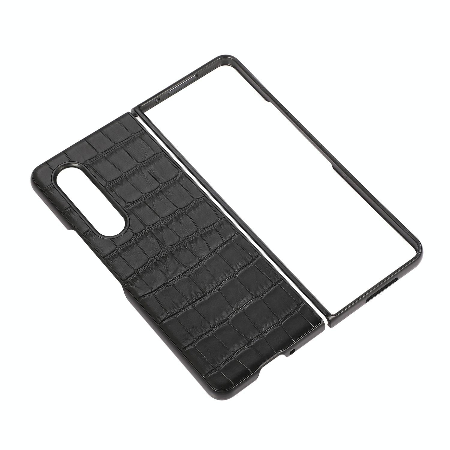 For Samsung Galaxy Z Fold4 5G Genuine Leather Crocodile Texture Phone Case - Black