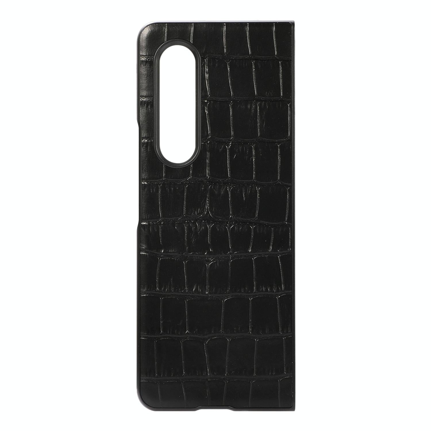 For Samsung Galaxy Z Fold4 5G Genuine Leather Crocodile Texture Phone Case - Black