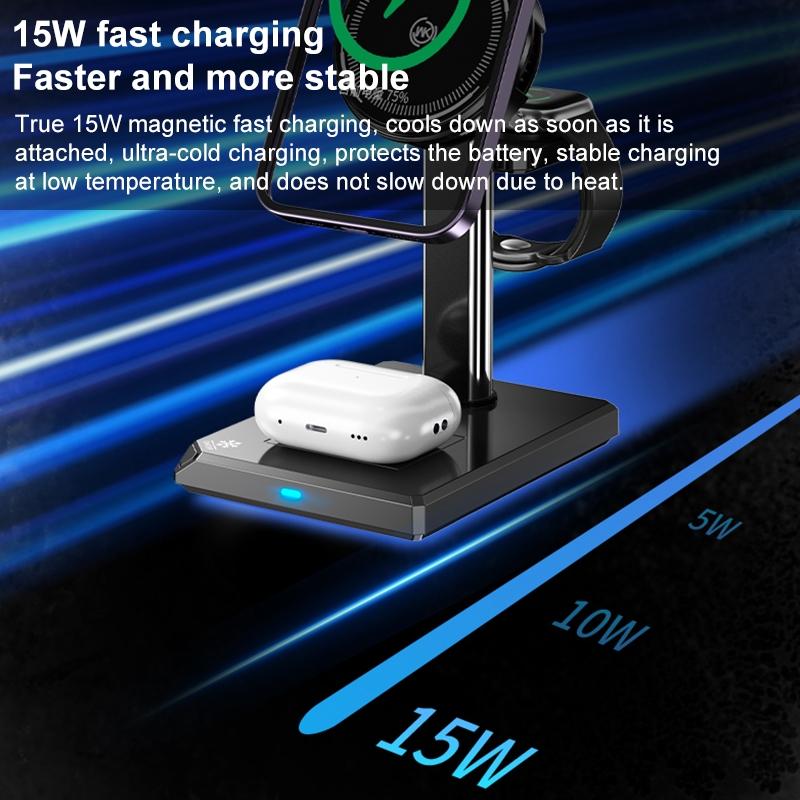 15W 4 In 1 Magnetic Wireless Charger Stand - Black