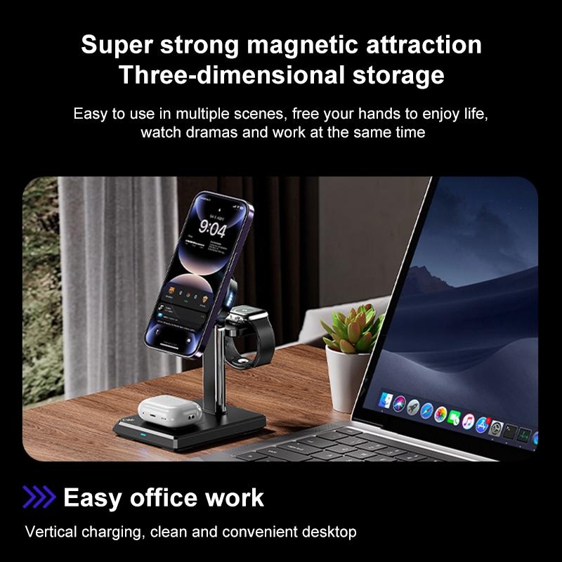 15W 4 In 1 Magnetic Wireless Charger Stand - Black