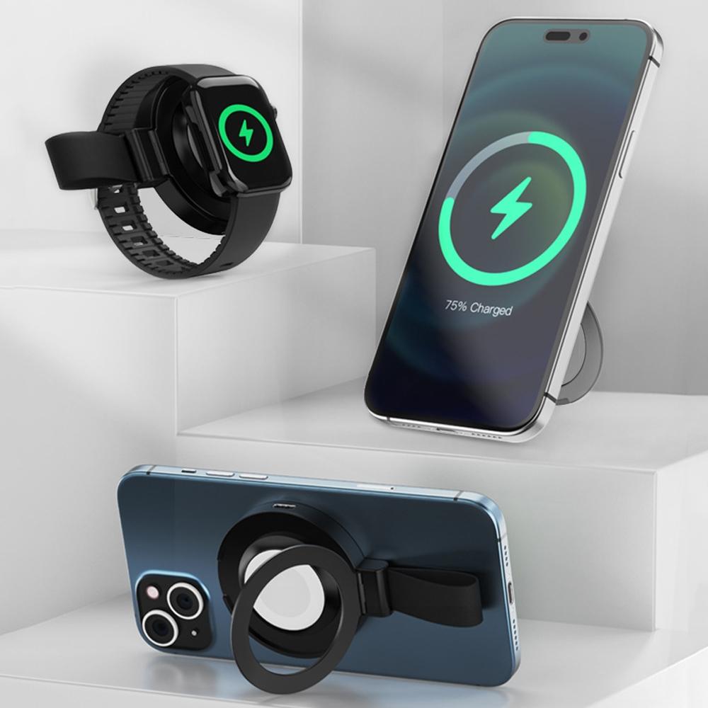 3 In 1 Magnetic Wireless Charger With Phone Ring Black