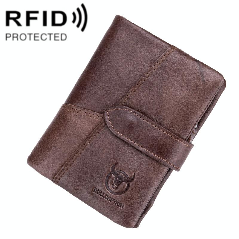 Men Vertical Cowhide Wallet with Rfid Blocking - Coffee