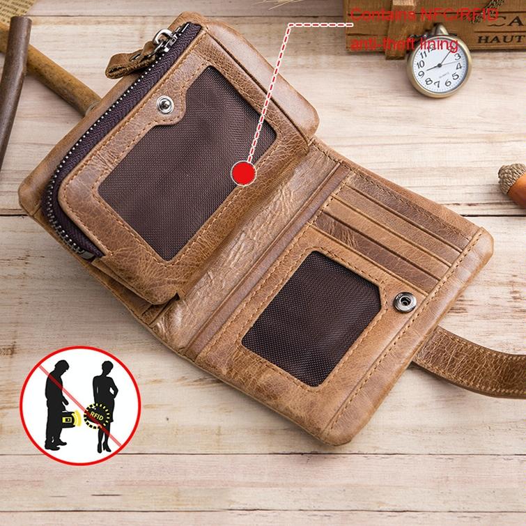 Men Vertical Cowhide Wallet with Rfid Blocking - Coffee