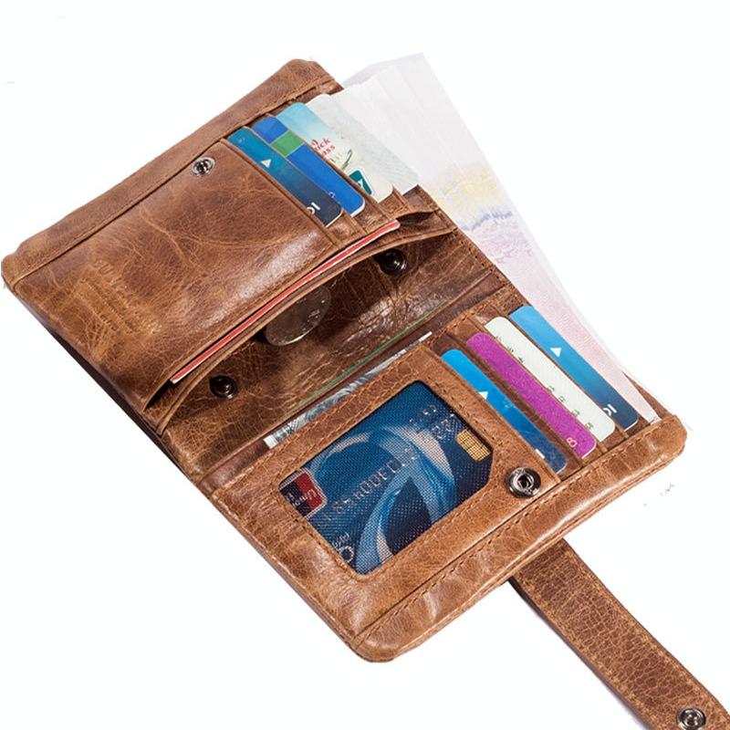 Men Vertical Cowhide Wallet with Rfid Blocking - Coffee