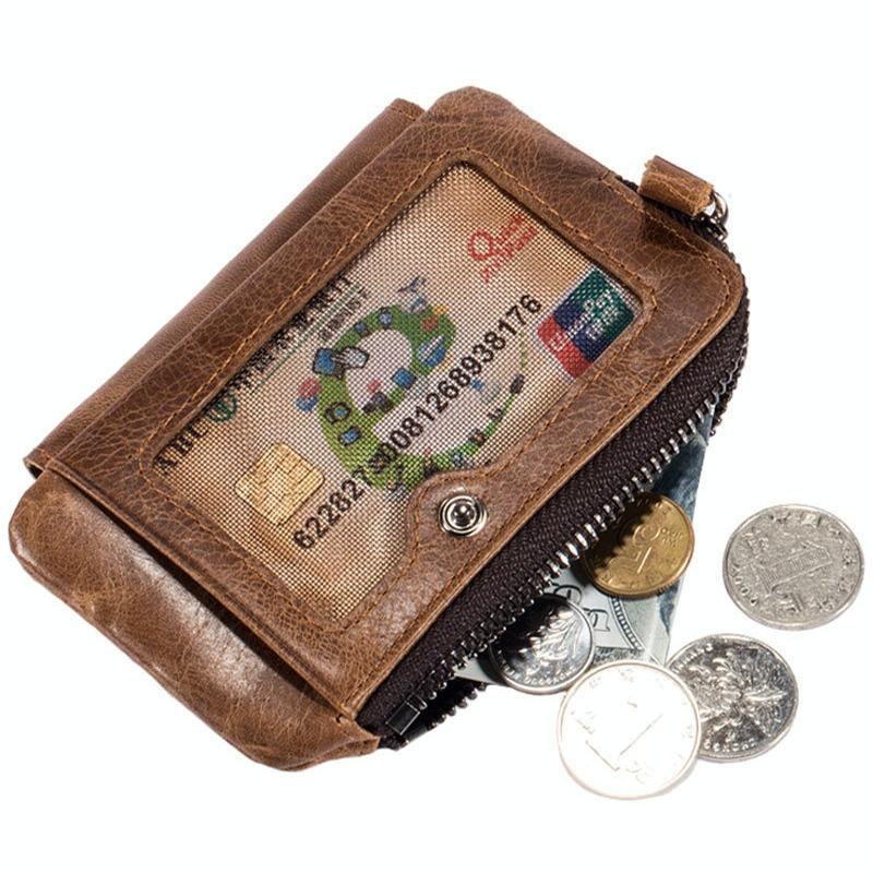 Men Vertical Cowhide Wallet with Rfid Blocking - Coffee