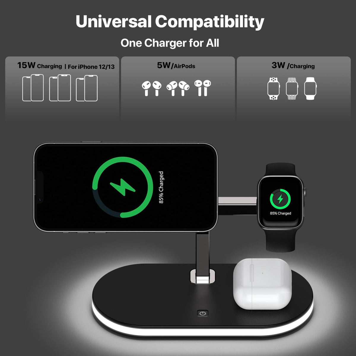 15W 3 In 1 Wireless Charger For Smartphone Iwatch Airpods