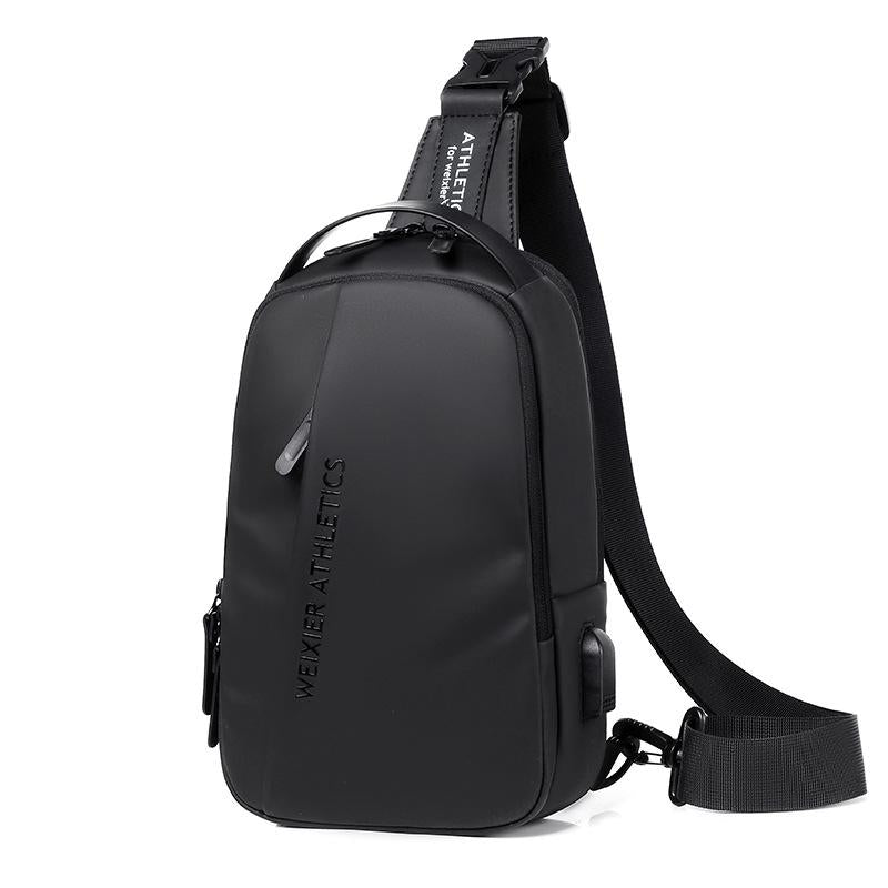 Compact Shoulder Sling USB Crossbody Chest Bag For Men - Black