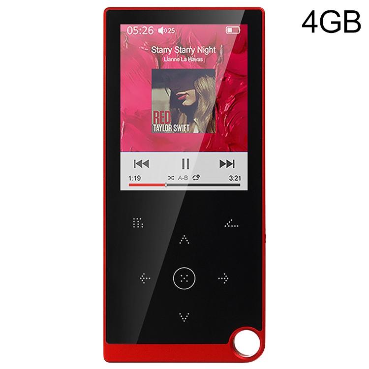 2.4 Inch Touch Mp4 / Mp3 Player 4Gb Memory E Book / Alarm / Timer No Bluetooth - Red