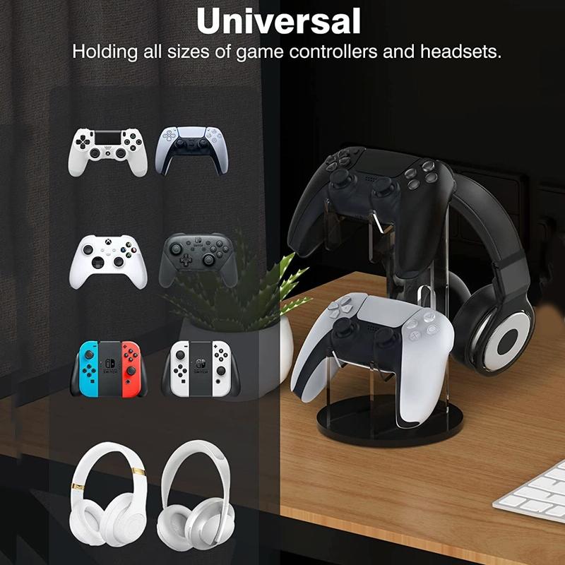 Black Acrylic Game Controller Display Stand With Headphone Hanger