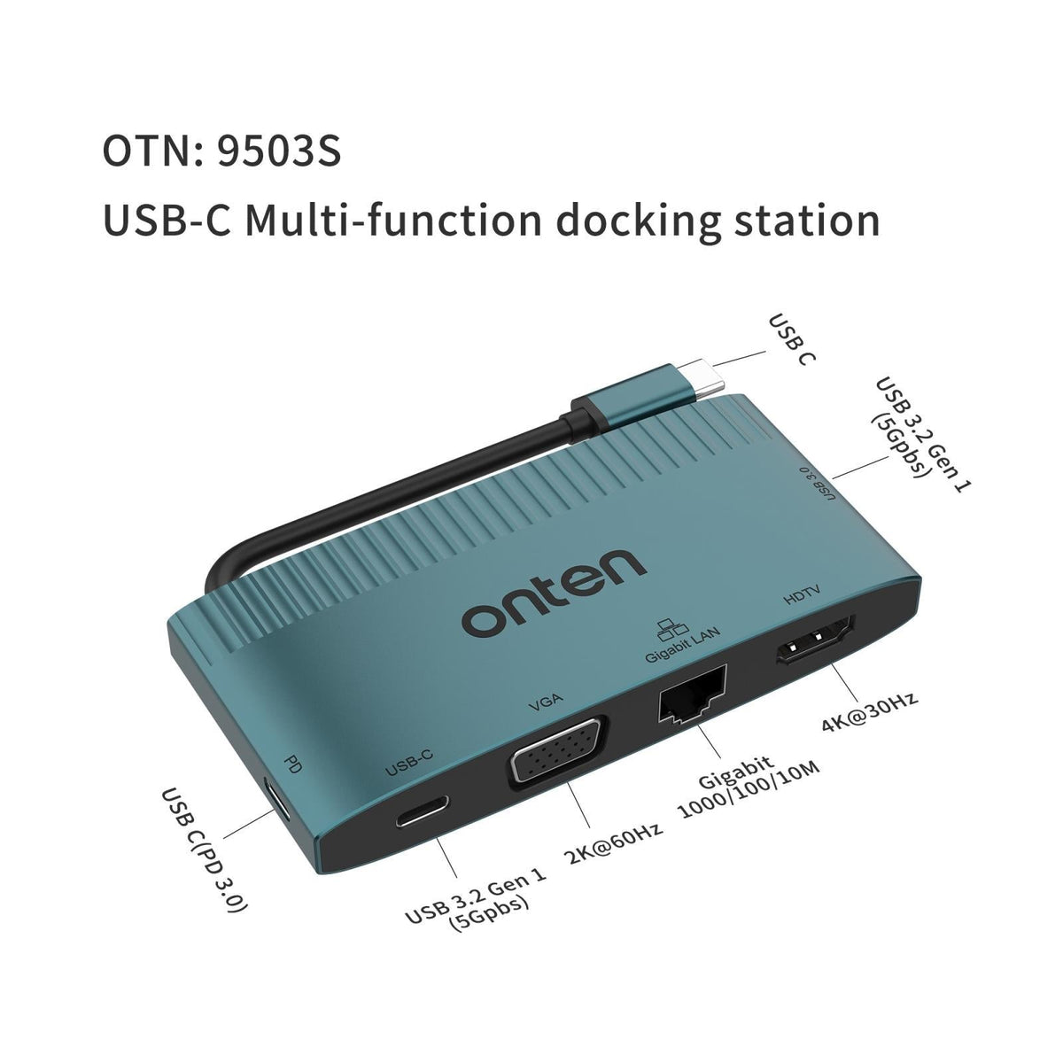 6-In-1 Usb-C Docking Station With Hdtv Vga Gigabit Data Pd 3.0 Usb 3.0