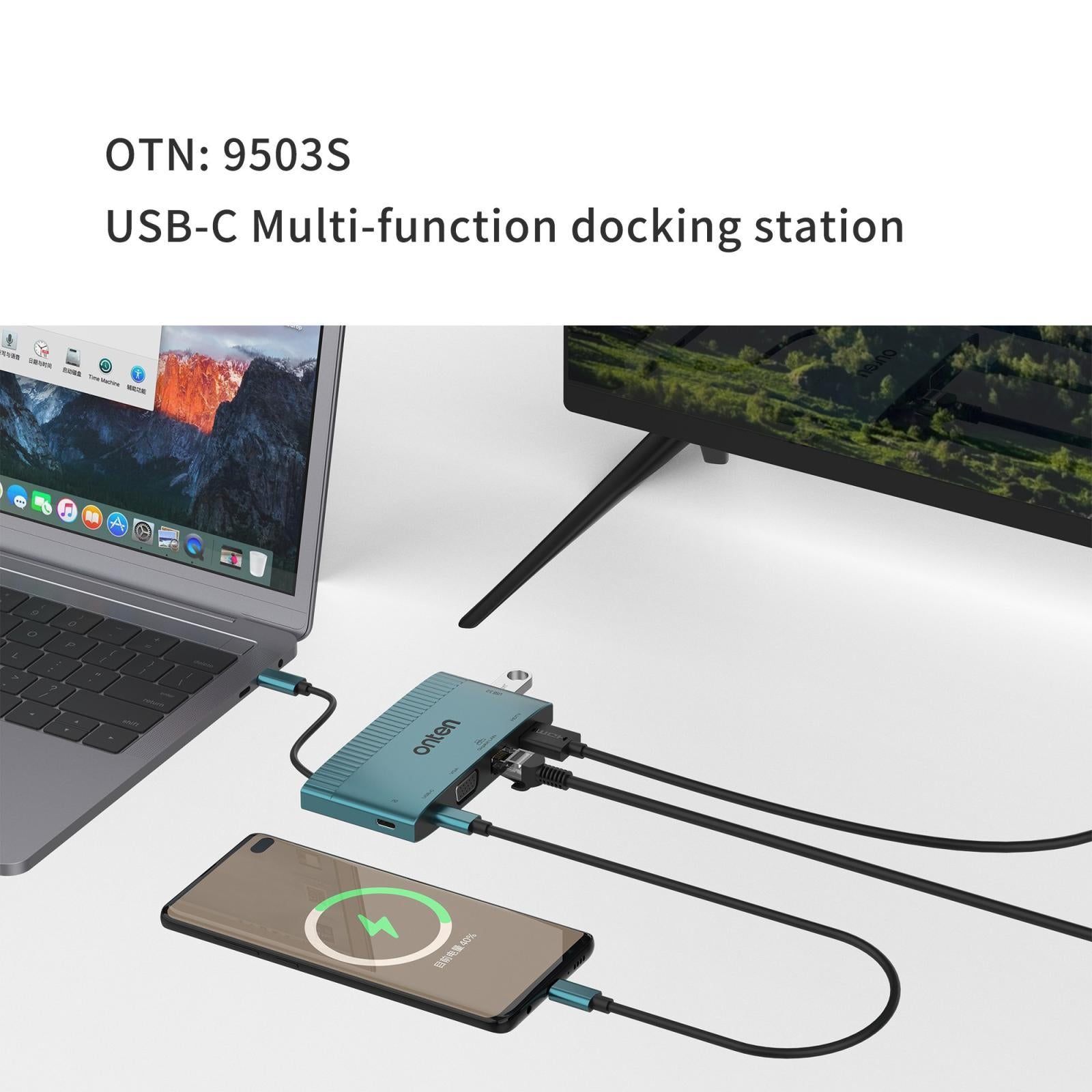 6-In-1 Usb-C Docking Station With Hdtv Vga Gigabit Data Pd 3.0 Usb 3.0