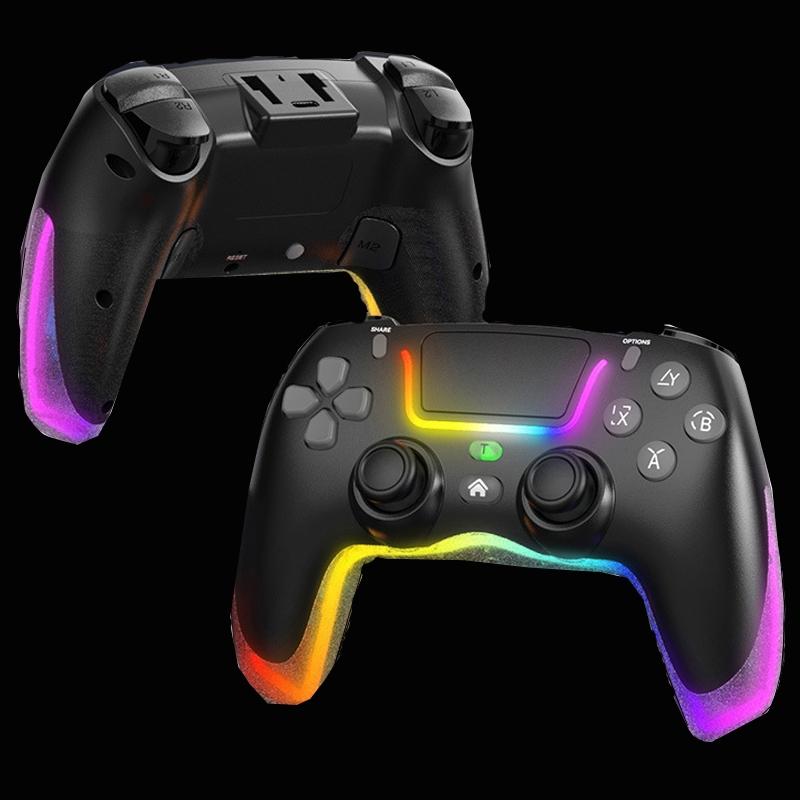 Wireless Bluetooth Grip For Ps4 With Dazzling Colour Light - Black