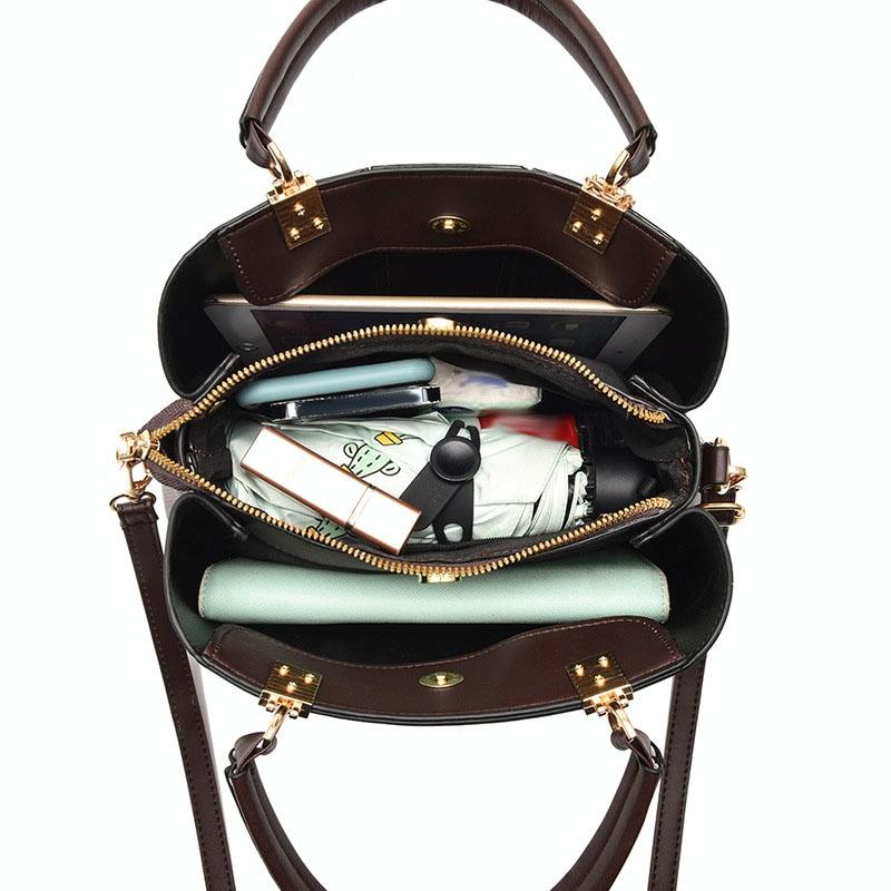 Large Capacity Summer Lady Handbag - Colourblock Shoulder / Crossbody - Coffee
