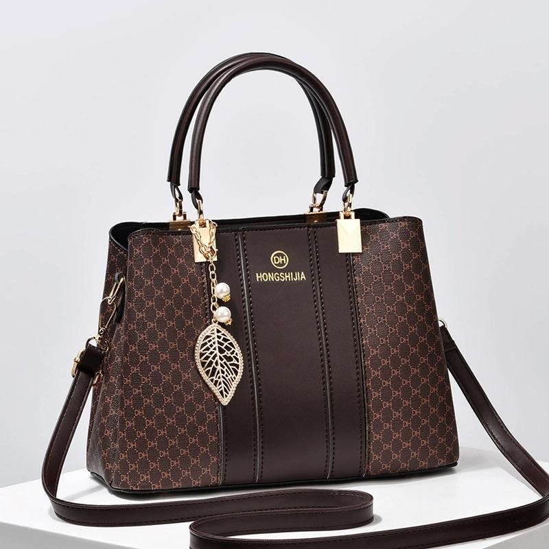 Large Capacity Summer Lady Handbag - Colourblock Shoulder / Crossbody - Coffee