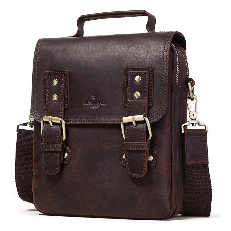 Brown Leather Crossbody Backpack For Men