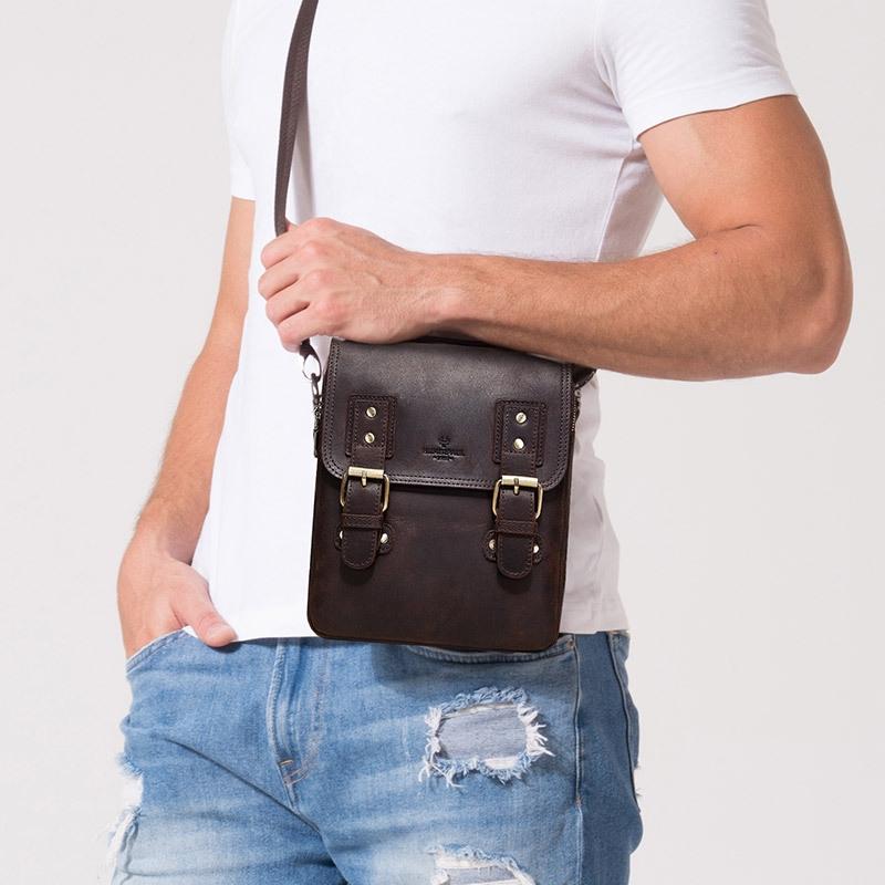 Brown Leather Crossbody Backpack For Men