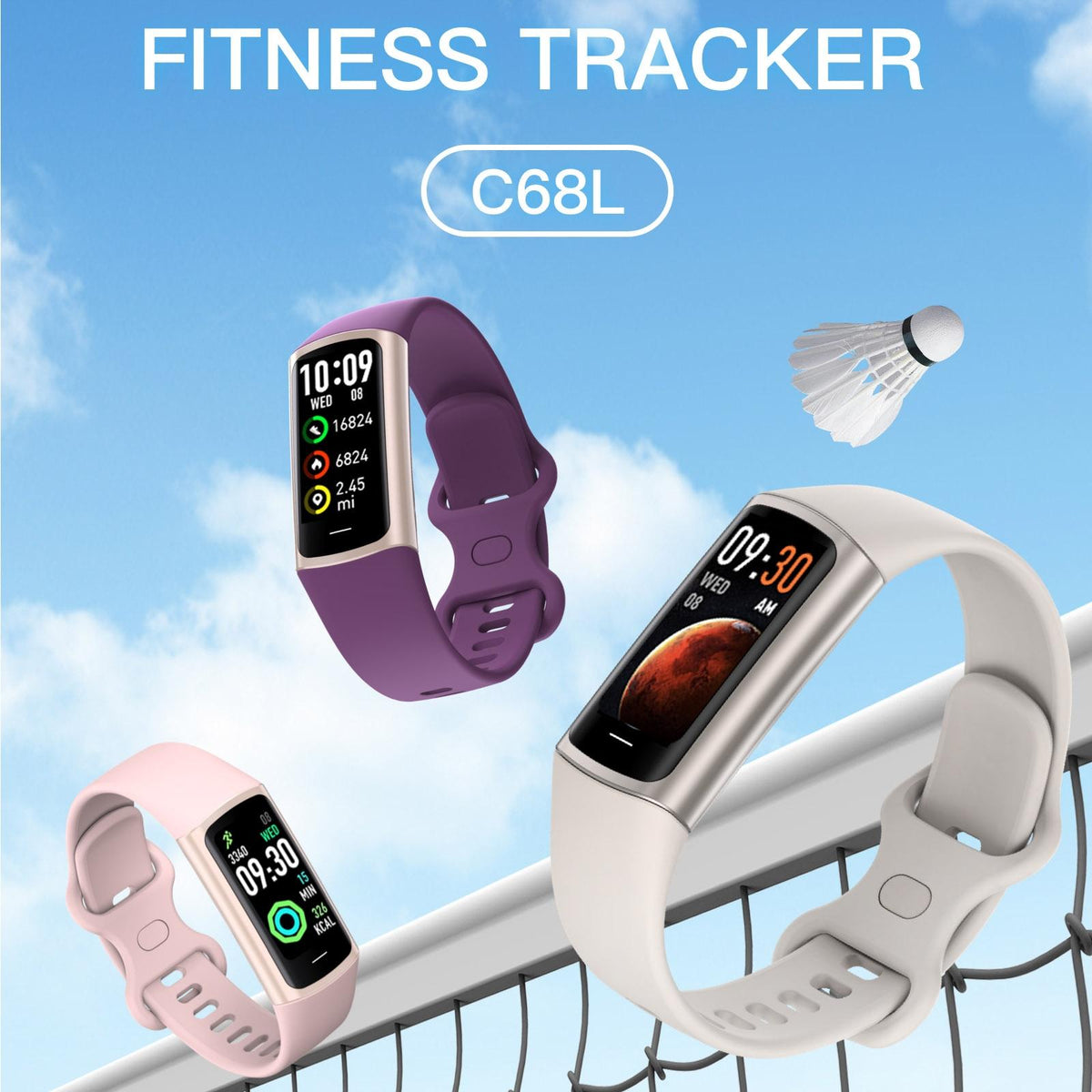 Waterproof C68L Fitness Tracker - Ip67 - White