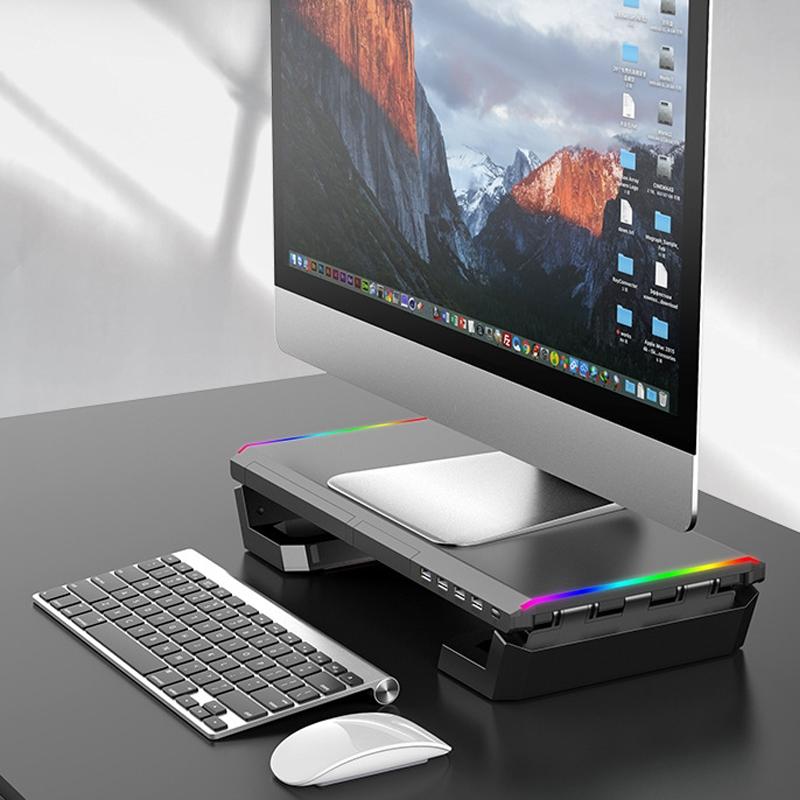 Foldable Laptop Stand with Rgb Lighting & Usb Expansion - Monitor Rack - Moonlight White