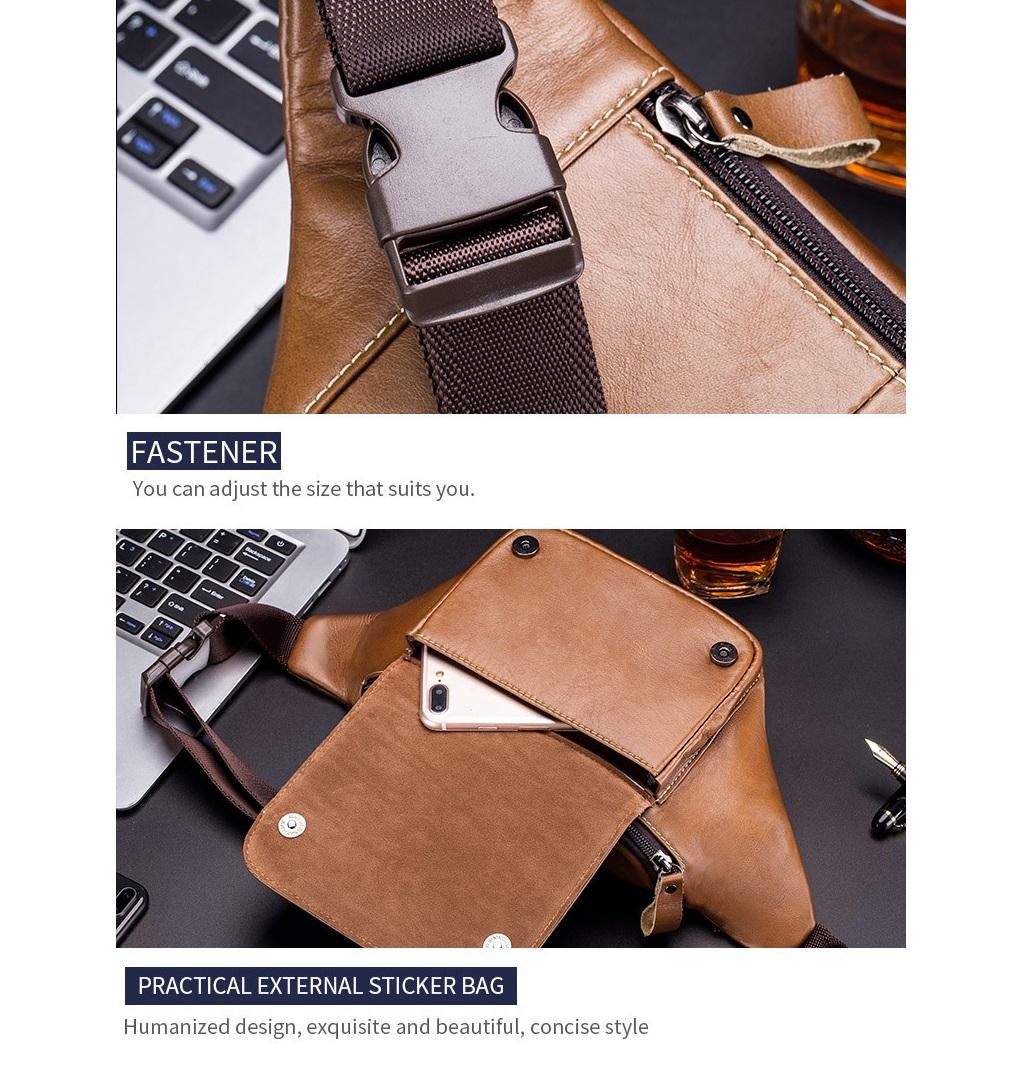 Large Capacity Cowhide Waist Bag For Men - Black