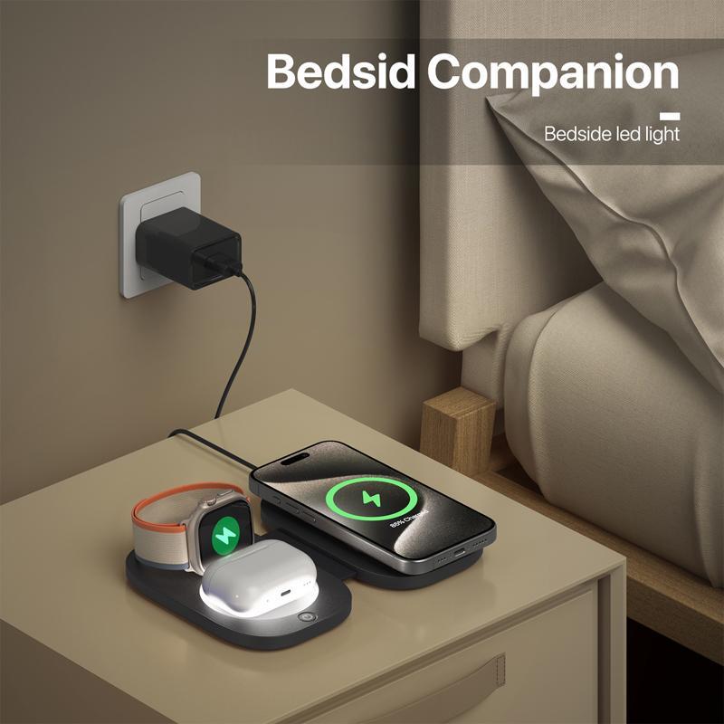 3 In 1 Magnetic Wireless Charger For Apple Devices - Black