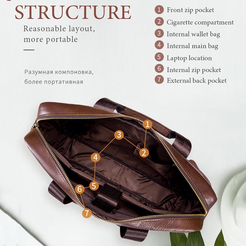 Large Capacity Retro Cowhide Briefcase - Black